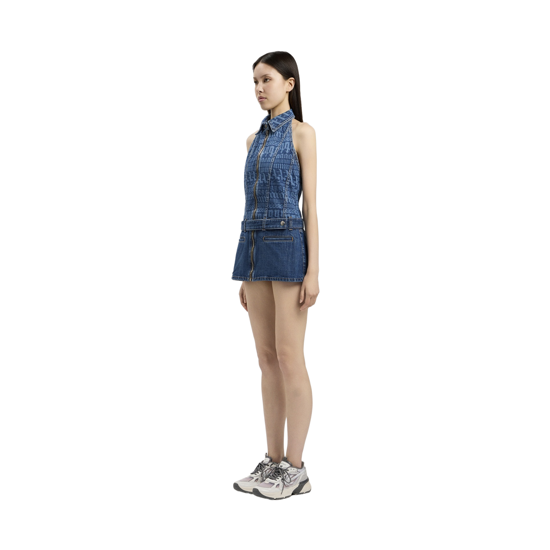 팜엔젤스 LW 올 오버 로고 데님 드레스 - 라이트 블루 오프 화이트(Palm Angels Lw Allover Logo Denim Dress - Light Blue Off White) - 3