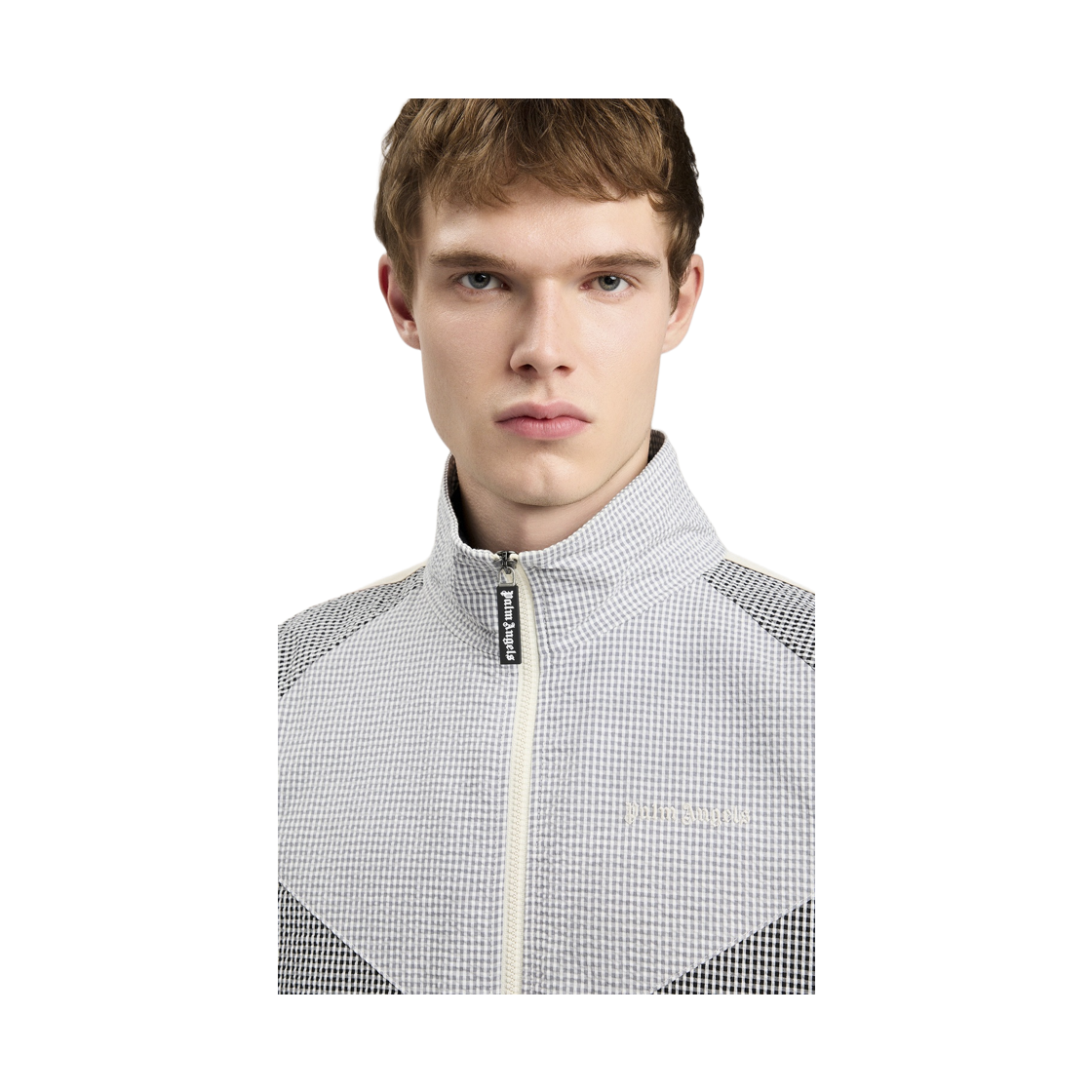팜엔젤스 로고 비치 트랙 윈드브레이커 - 그레이 오프 화이트(Palm Angels Logo Vichy Track Windbreaker - Grey Off White) - 5