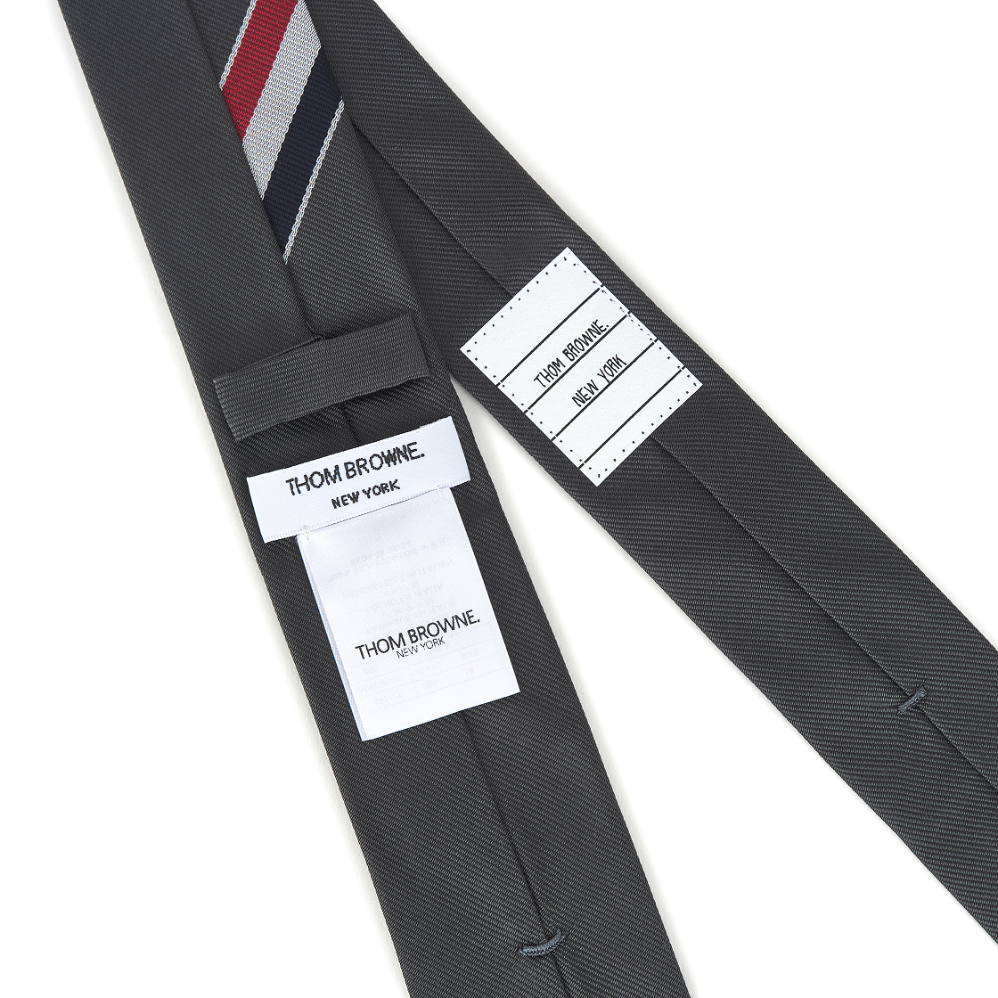 톰브라운 그로그랭 스트라이프 타이 다크 그레이(Thom Browne Grosgrain Stripe Tie Dark Grey) - 3