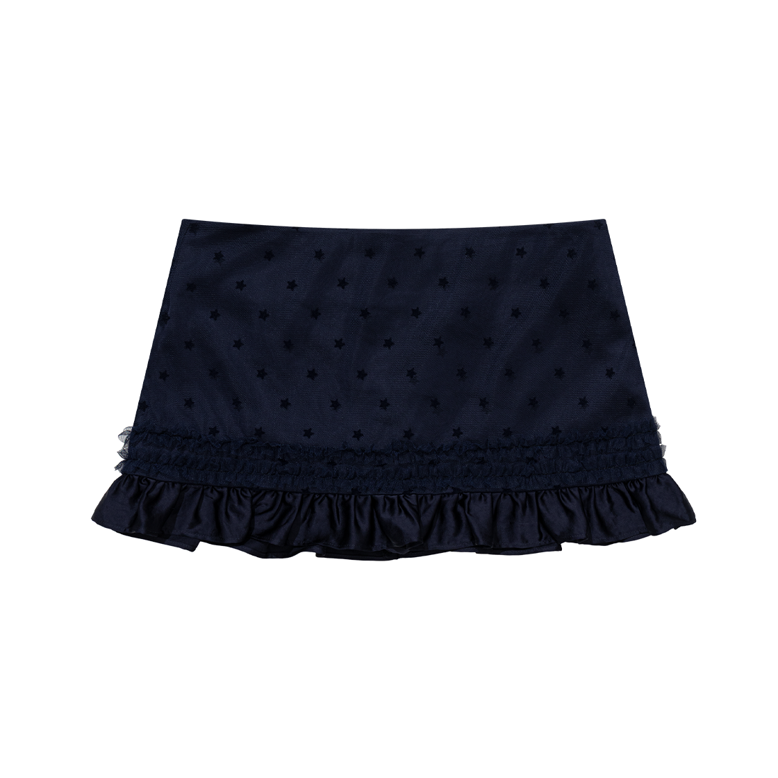 어글리쉐도우 매쉬 스타 러플 미니 스커트 네이비(UGLYSHADOW Mesh Star Ruffle Mini Skirt Navy)