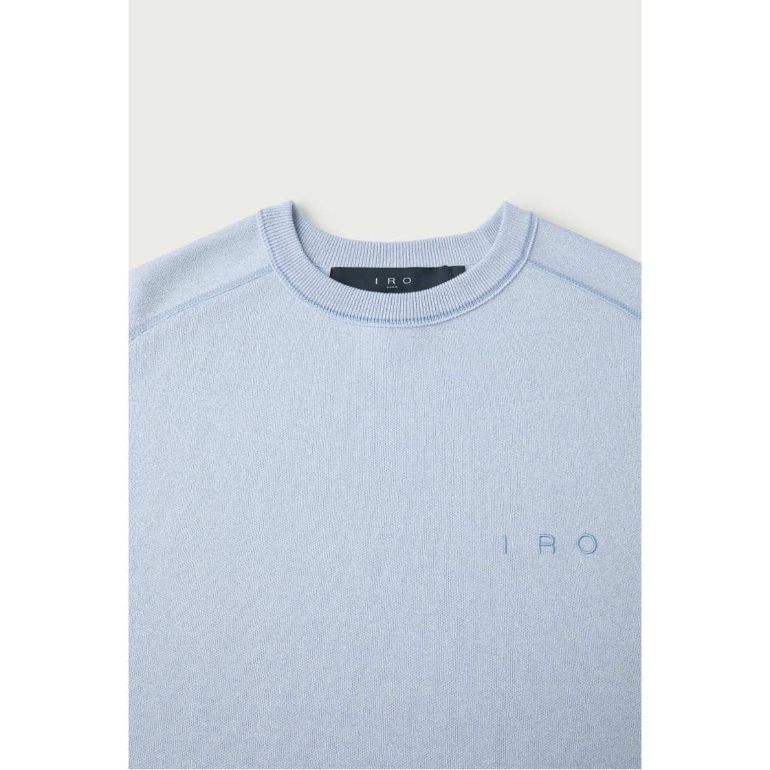 이로 라코르 반팔 강연 자수 배색 라운드넥 스웨터 라이트 블루(Iro Raccord Short Sleeve Twisted Yarn Embroidery Contrast Round Neck Sweater Light Blue) - 4