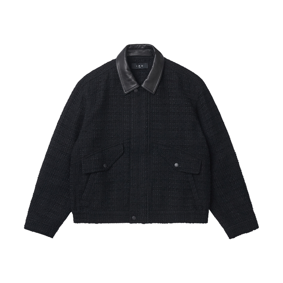 이로 에오난 레더 카라 니트 텍스처드 블루종 블랙(Iro Eonane Leather Collar Knit Textured Blouson Black) - 1