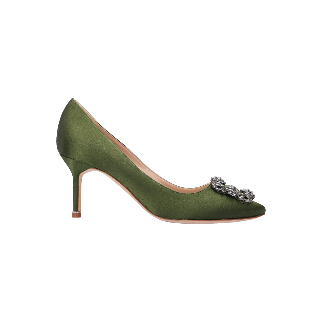 마놀로 블라닉 9XX 0664 한기시 새틴 펌프스 힐 실크 다크 그린 37.5(Manolo Blahnik 9XX 0664 Hangisi Satin Pumps in Dark Green Silk)