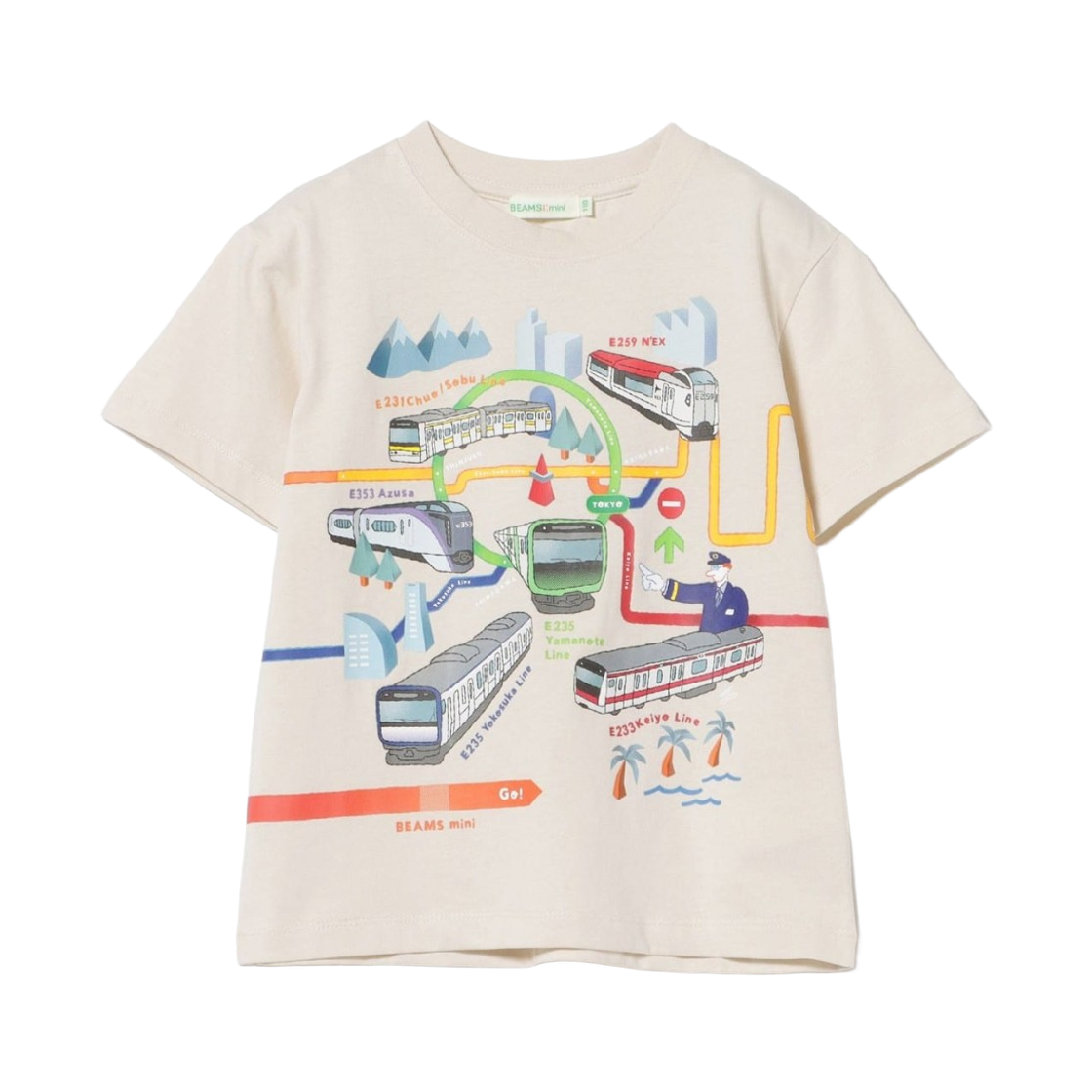 45-08-0073-443 (Kids) Beams Mini x Hitohisa Isogai JR Conventional Line T-shirt Ivory