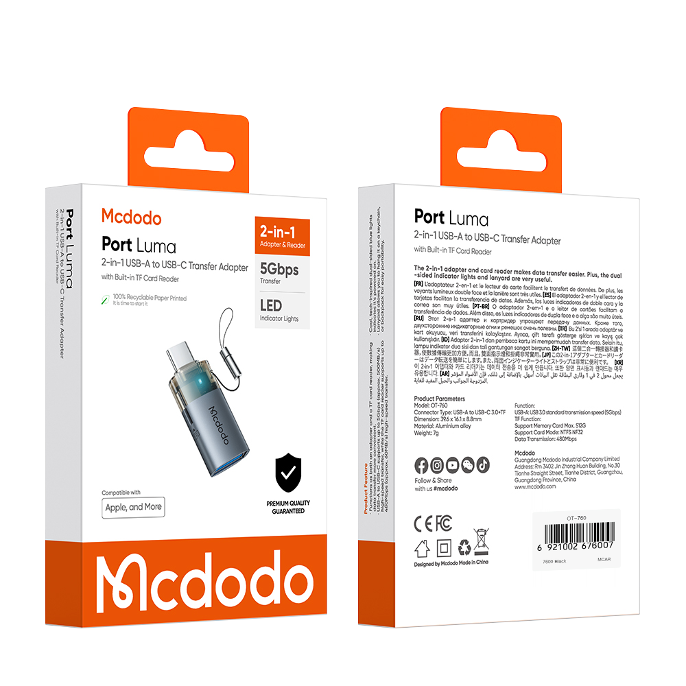 맥도도 TR프로 USB3.0 C타입 TF카드 리더기 미니 젠더 OT760(Mcdodo TR PRO USB3.0 Type-C TF Card Reader Mini Transfer Adapter OT760) - 6