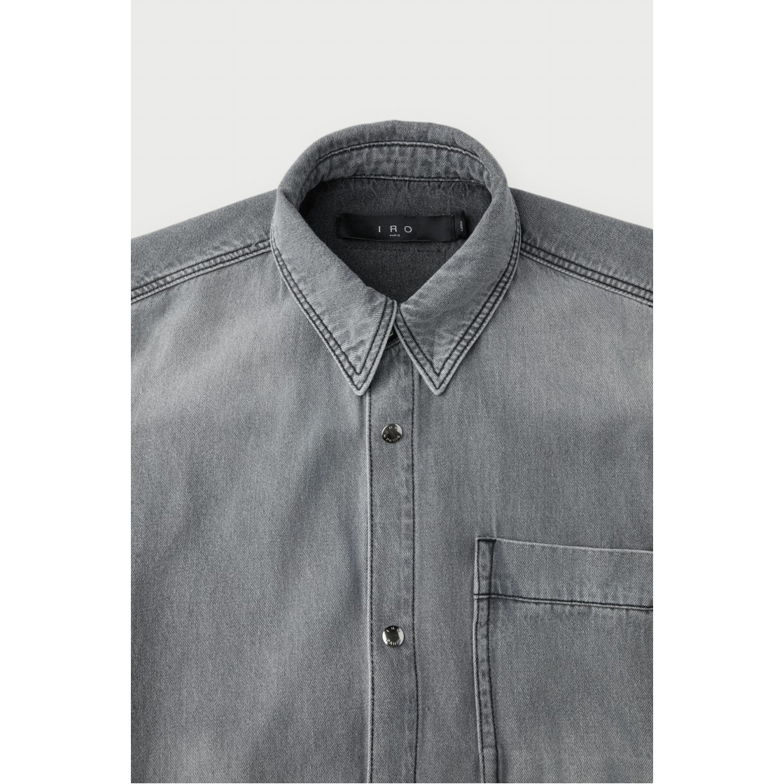 이로 아주레 데님 긴팔 셔켓 라이트 그레이(Iro Azuree Denim Long Sleeve Shacket Light Gray) - 4