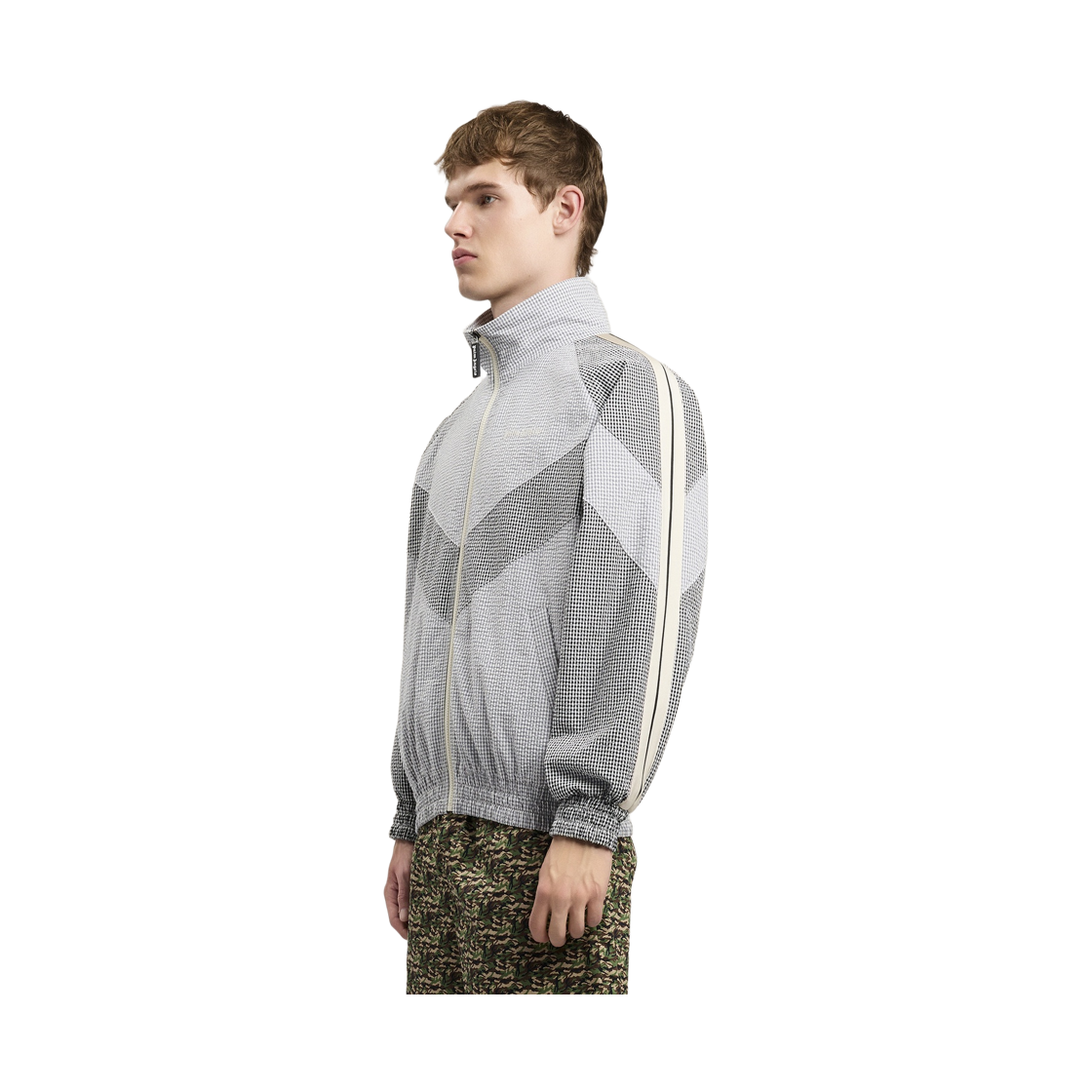 팜엔젤스 로고 비치 트랙 윈드브레이커 - 그레이 오프 화이트(Palm Angels Logo Vichy Track Windbreaker - Grey Off White) - 3