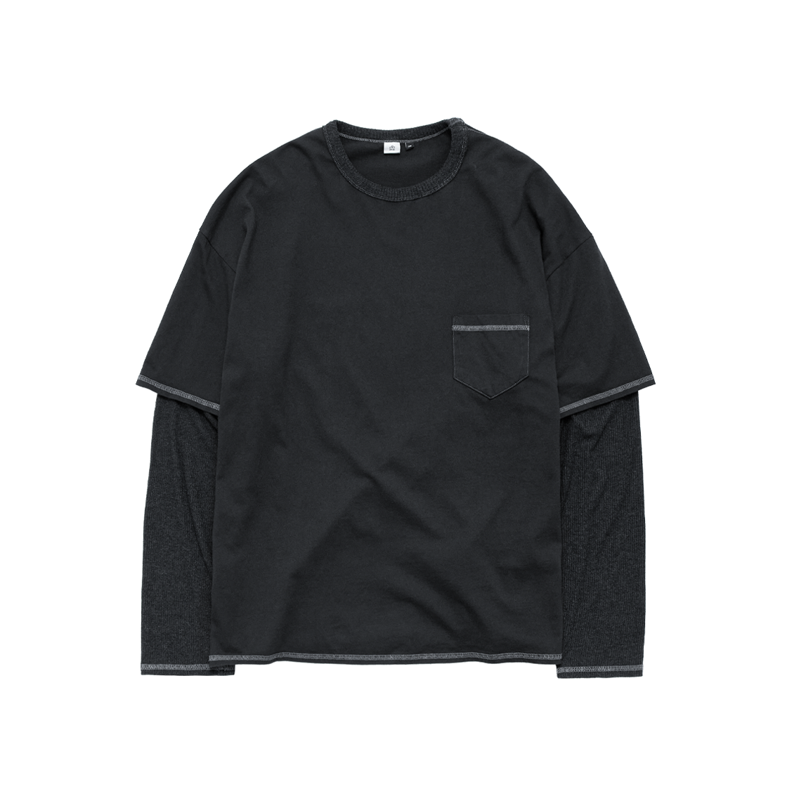 폴리테루 레이어드 롱 슬리브 (커버 스티치) 다크 차콜(Polyteru Layered Long Sleeves (Cover Stitched) Dark Charcoal)