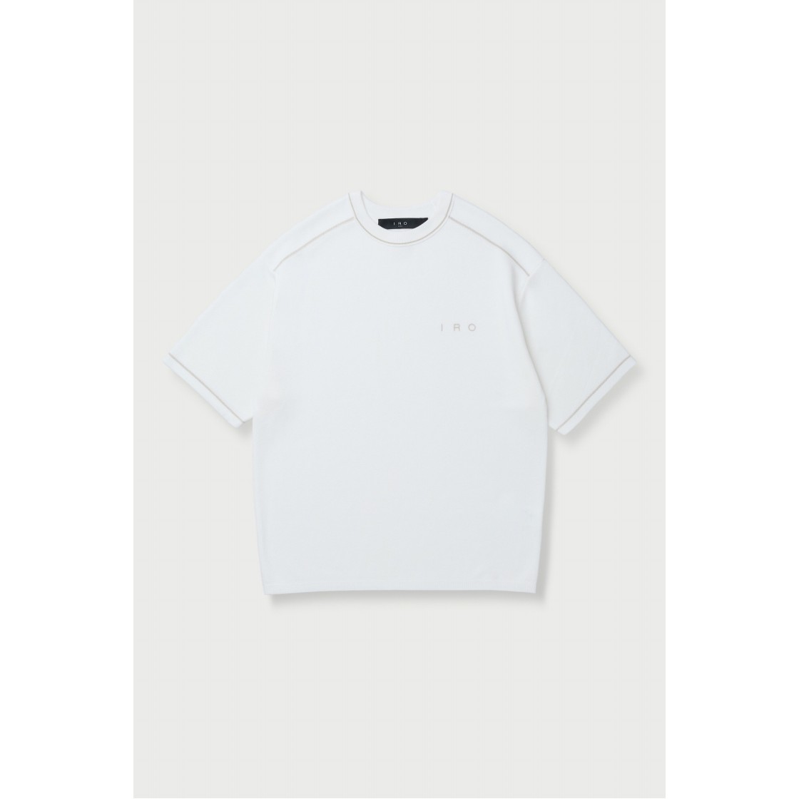 이로 라코르 반팔 강연 자수 배색 라운드넥 스웨터 화이트(Iro Raccord Short Sleeve Twisted Yarn Embroidery Contrast Round Neck Sweater White) - 2