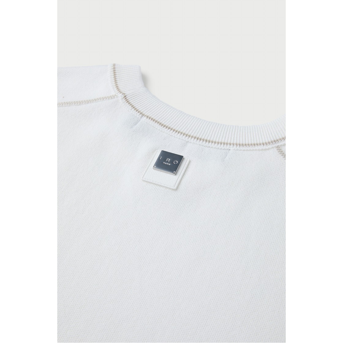 이로 라코르 반팔 강연 자수 배색 라운드넥 스웨터 화이트(Iro Raccord Short Sleeve Twisted Yarn Embroidery Contrast Round Neck Sweater White) - 6