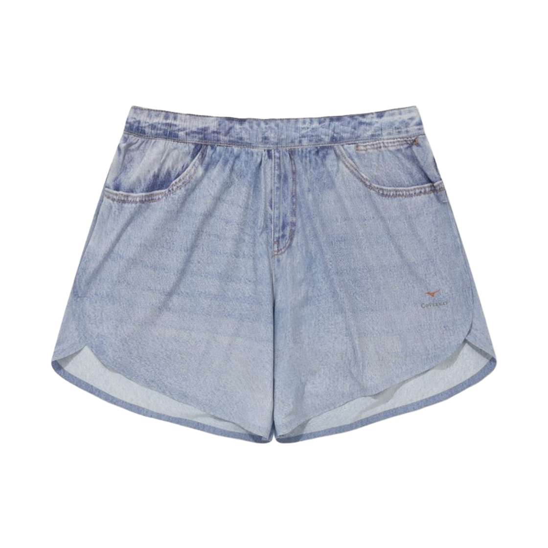 커버낫 x 미즈노 디지털 프린트 데님 러닝 쇼츠 라이트 블루(Covernat x Mizuno Digital Print Denim Running Shorts Light Blue)