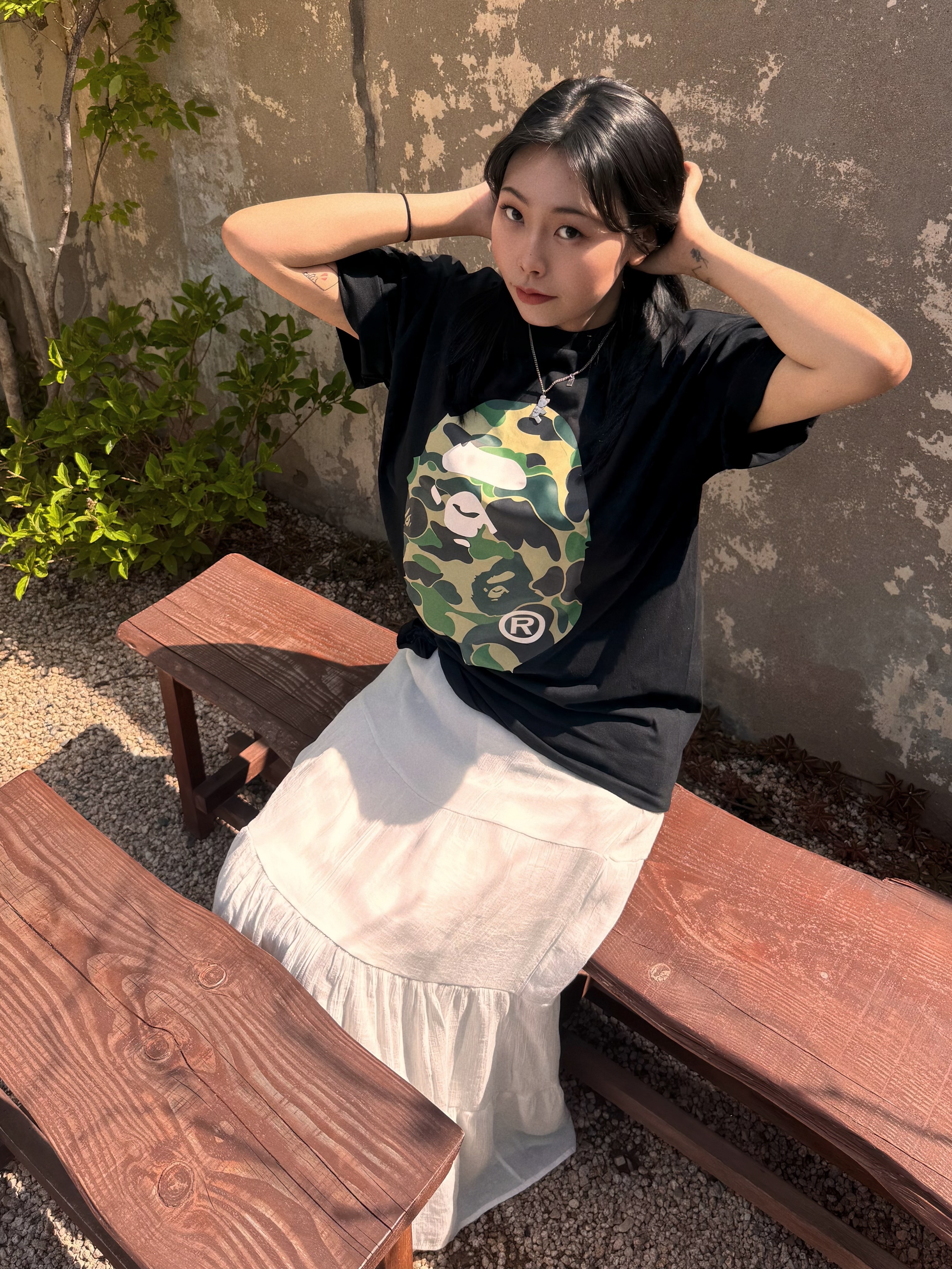 BAPE ABC Camo Big Ape Head T-Shirt Black Green, Heaven by Marc Jacobs Friendship Necklace Set Silver Ox (Set of 2) 착용 스타일 - 3