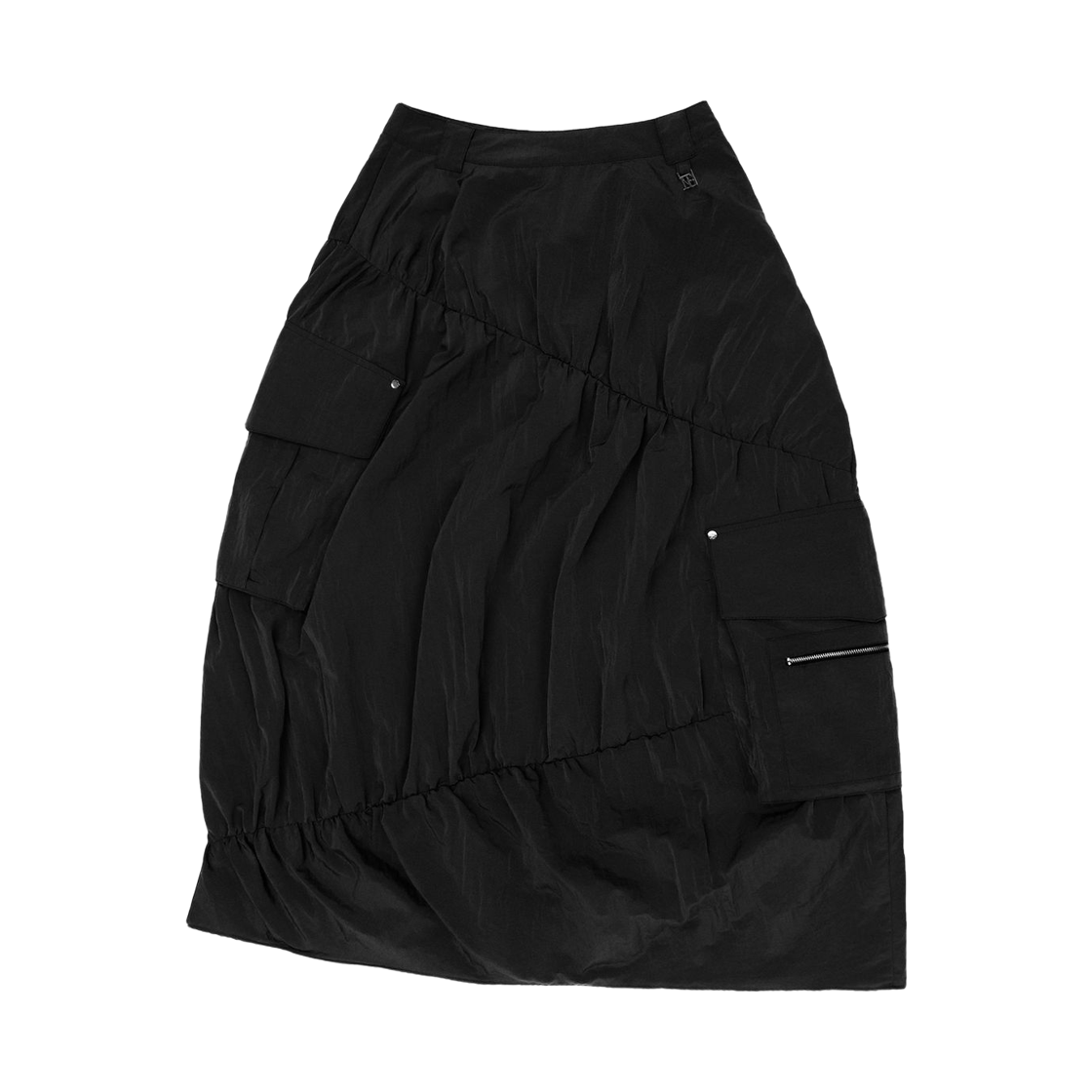 (W) 트리밍버드 나일론 카고 셔링 셋업 스커트 블랙((W) Treemingbird Nylon Cargo Shirring Set-Up Skirt Black)