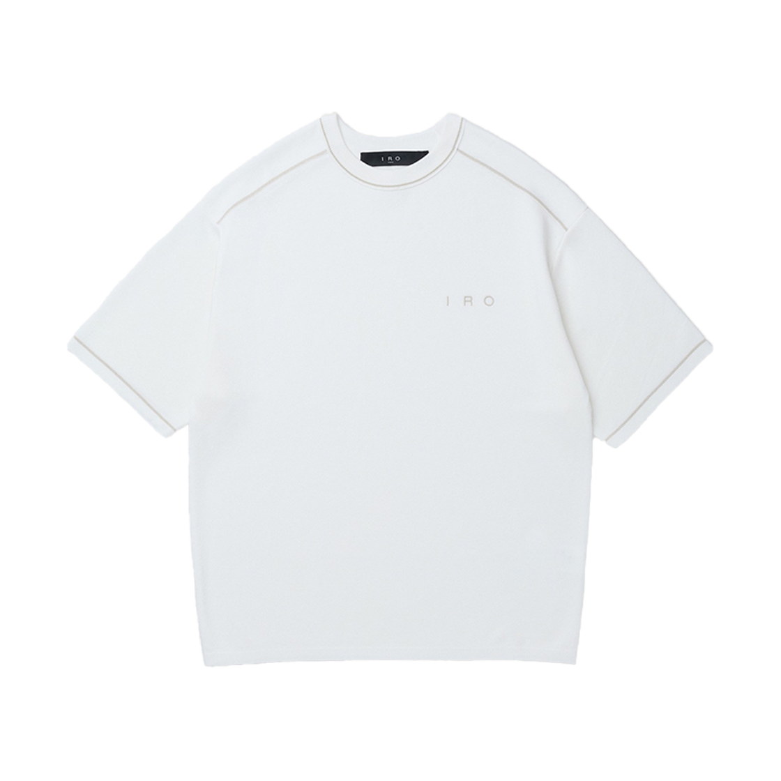 이로 라코르 반팔 강연 자수 배색 라운드넥 스웨터 화이트(Iro Raccord Short Sleeve Twisted Yarn Embroidery Contrast Round Neck Sweater White)