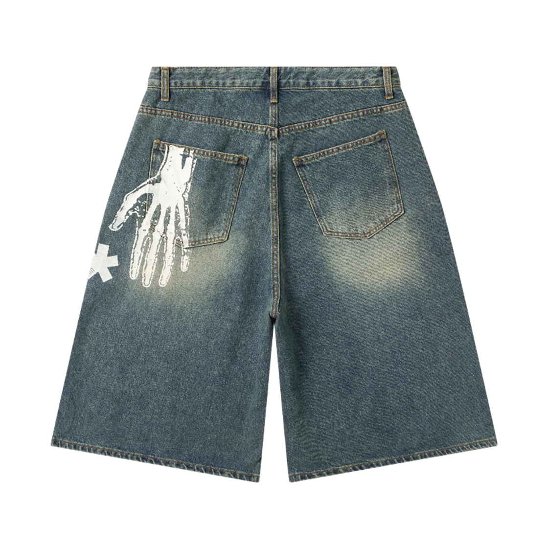 아모우 핸드사인 데님 버뮤다 팬츠 블루(AMOU Hand Sign Denim Bermuda Pants Blue)