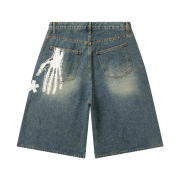 AMOU Hand Sign Denim Bermuda Pants Blue