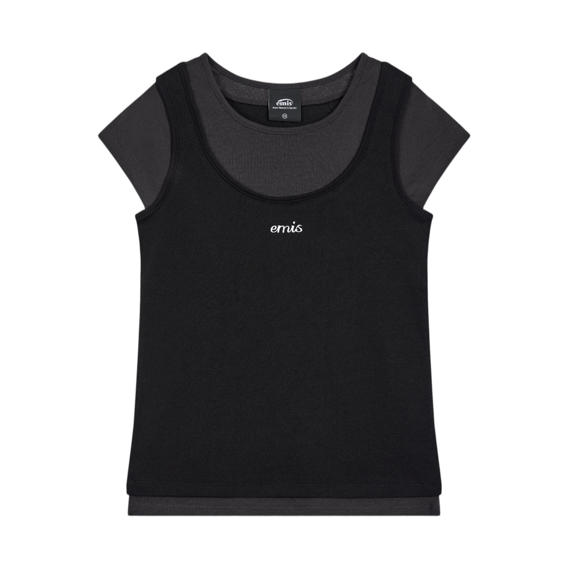(W) 이미스 레이어드 라이크 티셔츠 블랙((W) Emis Layered Like T-Shirt Black)