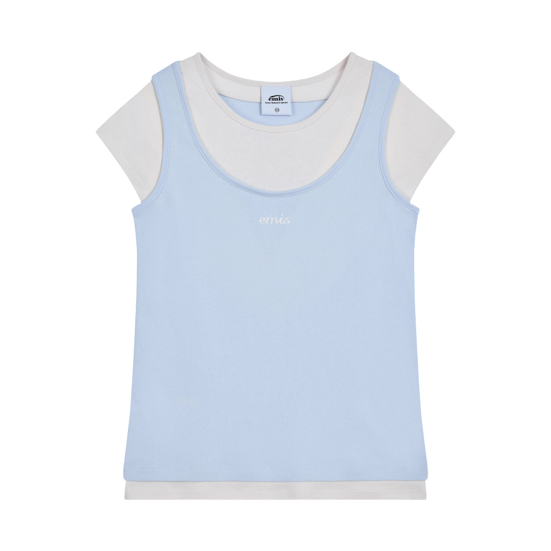 (W) 이미스 레이어드 라이크 티셔츠 파스텔 블루((W) Emis Layered Like T-Shirt Pastel Blue)
