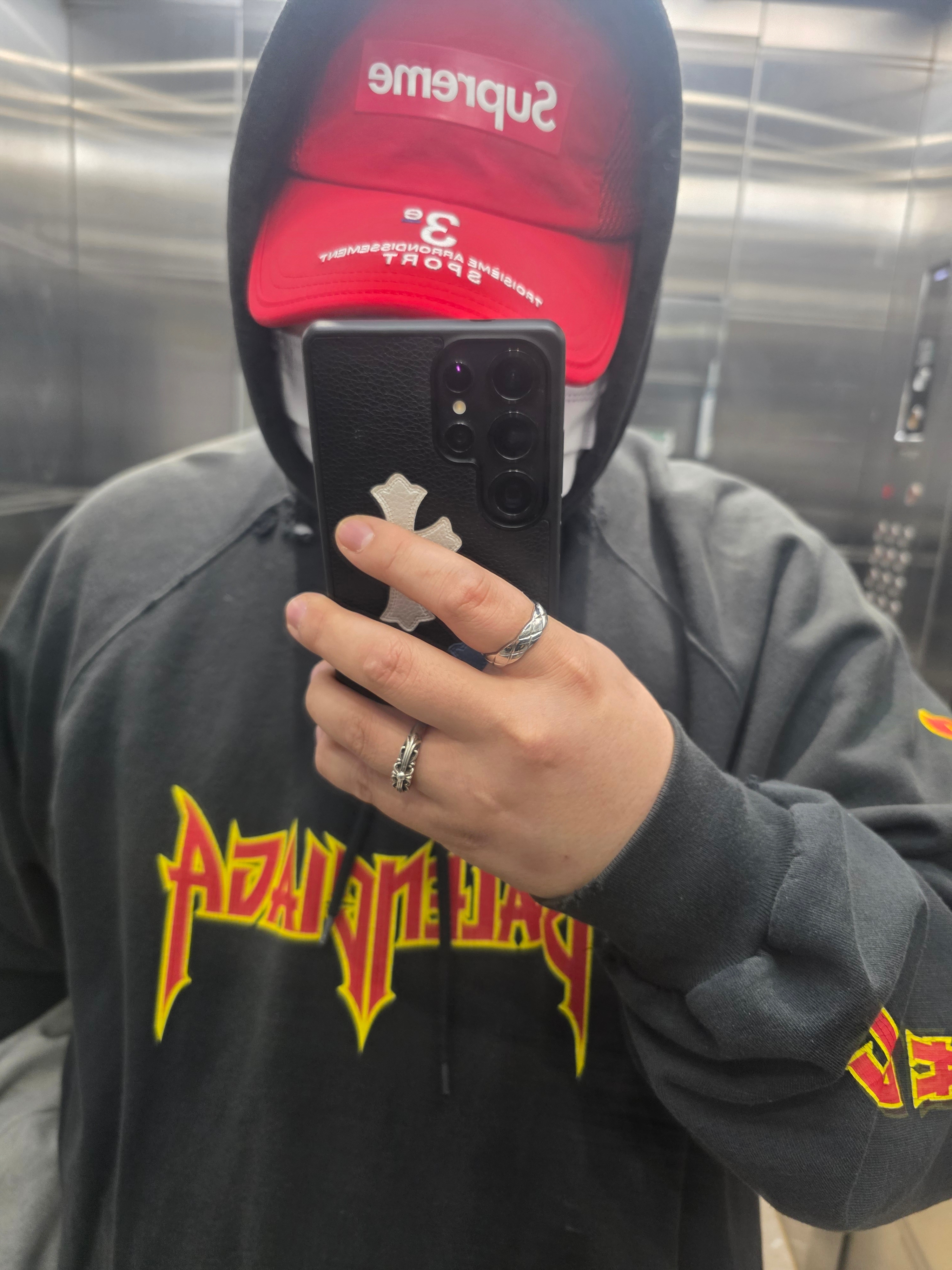 Supreme Mesh Side Panel Camp Cap Red - 24SS, Balenciaga Metal Oversized Hoodie Black 착용 스타일