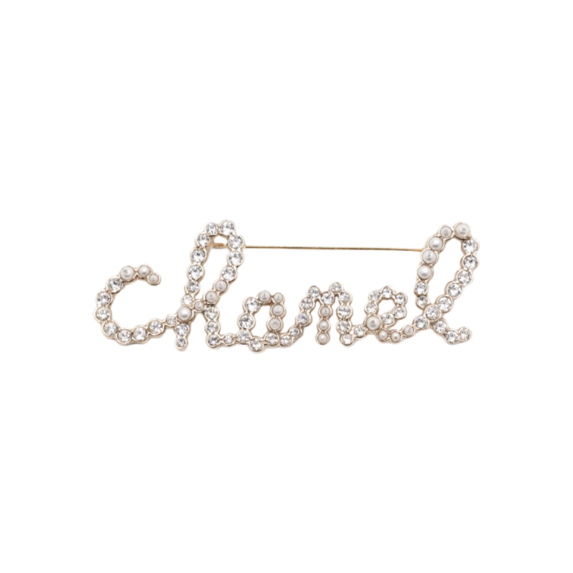 ITCSEF8W58JU Chanel 20S Script Lettering Pearl Crystal Brooch