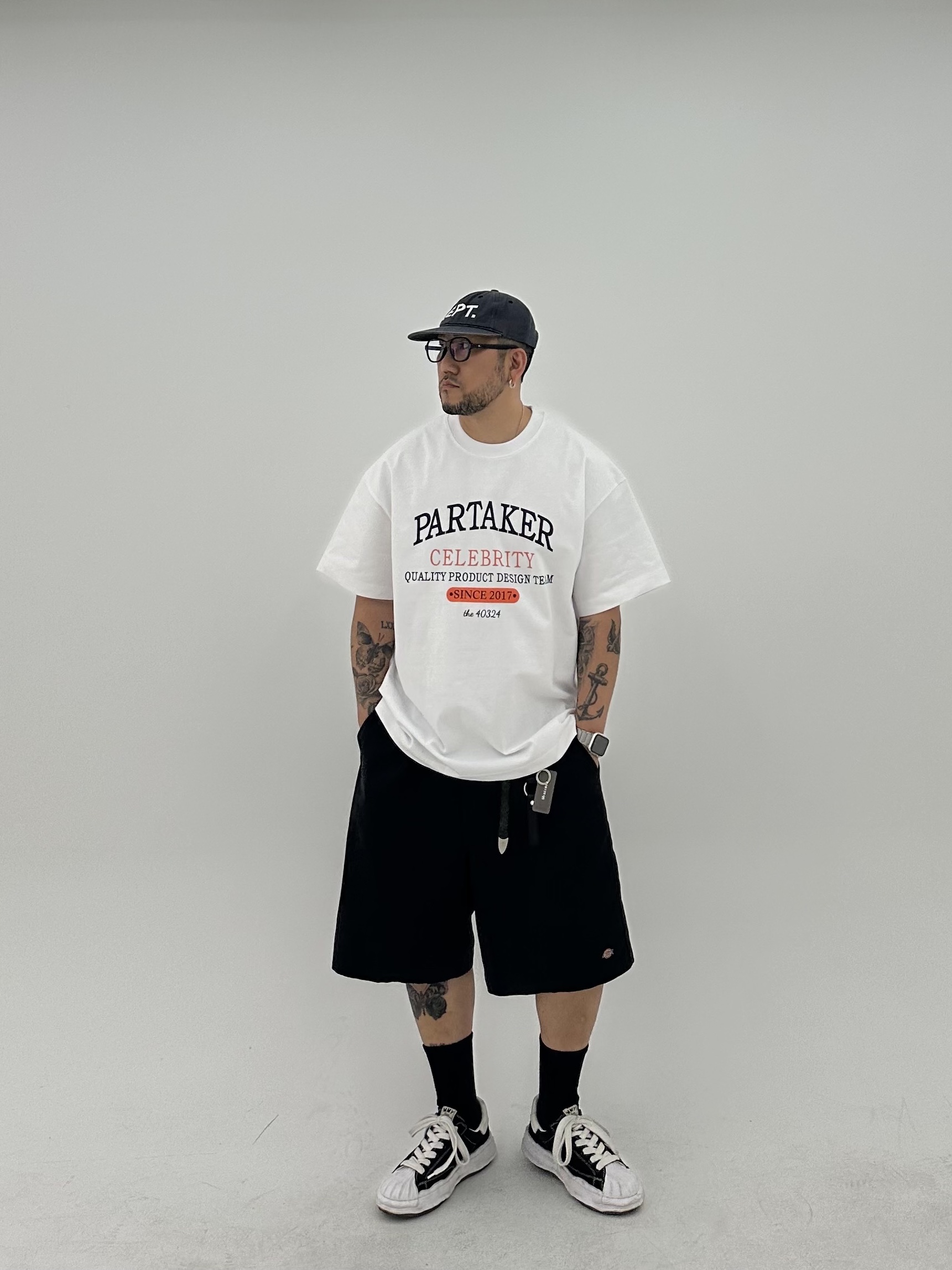 Gallery Dept. Dept. Hat Navy, Maison Mihara Yasuhiro Blakey OG Sole Canvas Low-top Sneakers Black White 착용 스타일 - 1