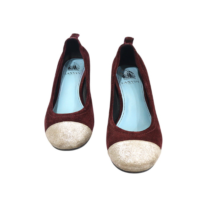 랑방 버건디 스웨이드 캡토우 발레리나 펌프스 여성 구두 35(Lanvin Burgundy Suede Cap-Toe Ballerina Pumps Women)
