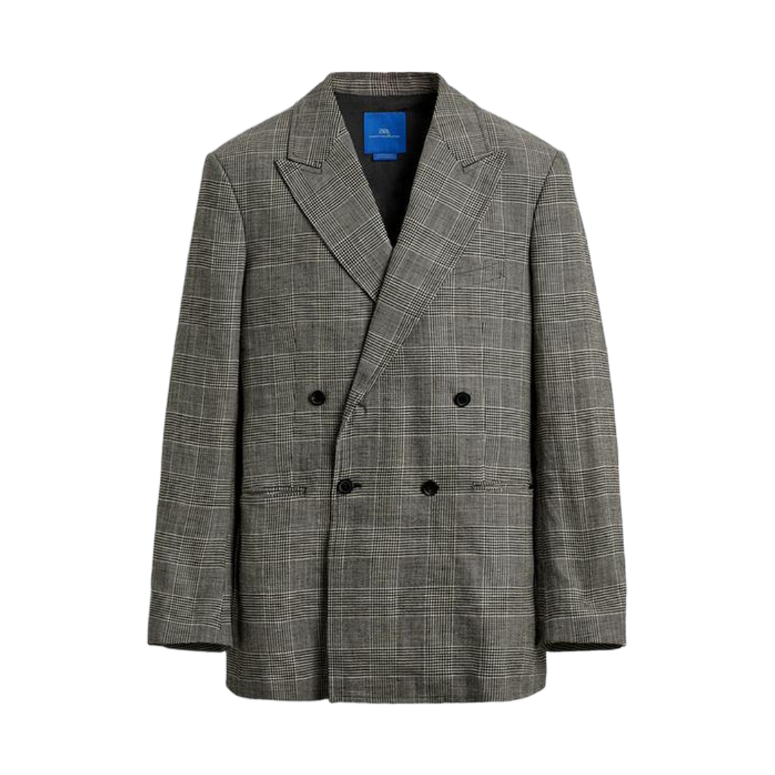 1564/140/064 Zara x Aaron Levine Double Breasted Check Wool Linen Suit Blazer White Black