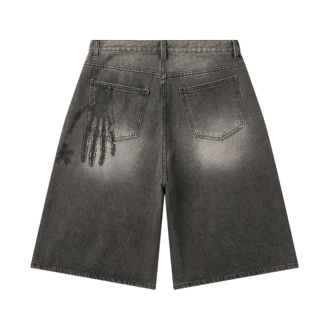 아모우 핸드사인 데님 버뮤다 팬츠 블랙(AMOU Hand Sign Denim Bermuda Pants Black) - 1