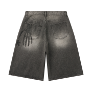 AMOU Hand Sign Denim Bermuda Pants Black