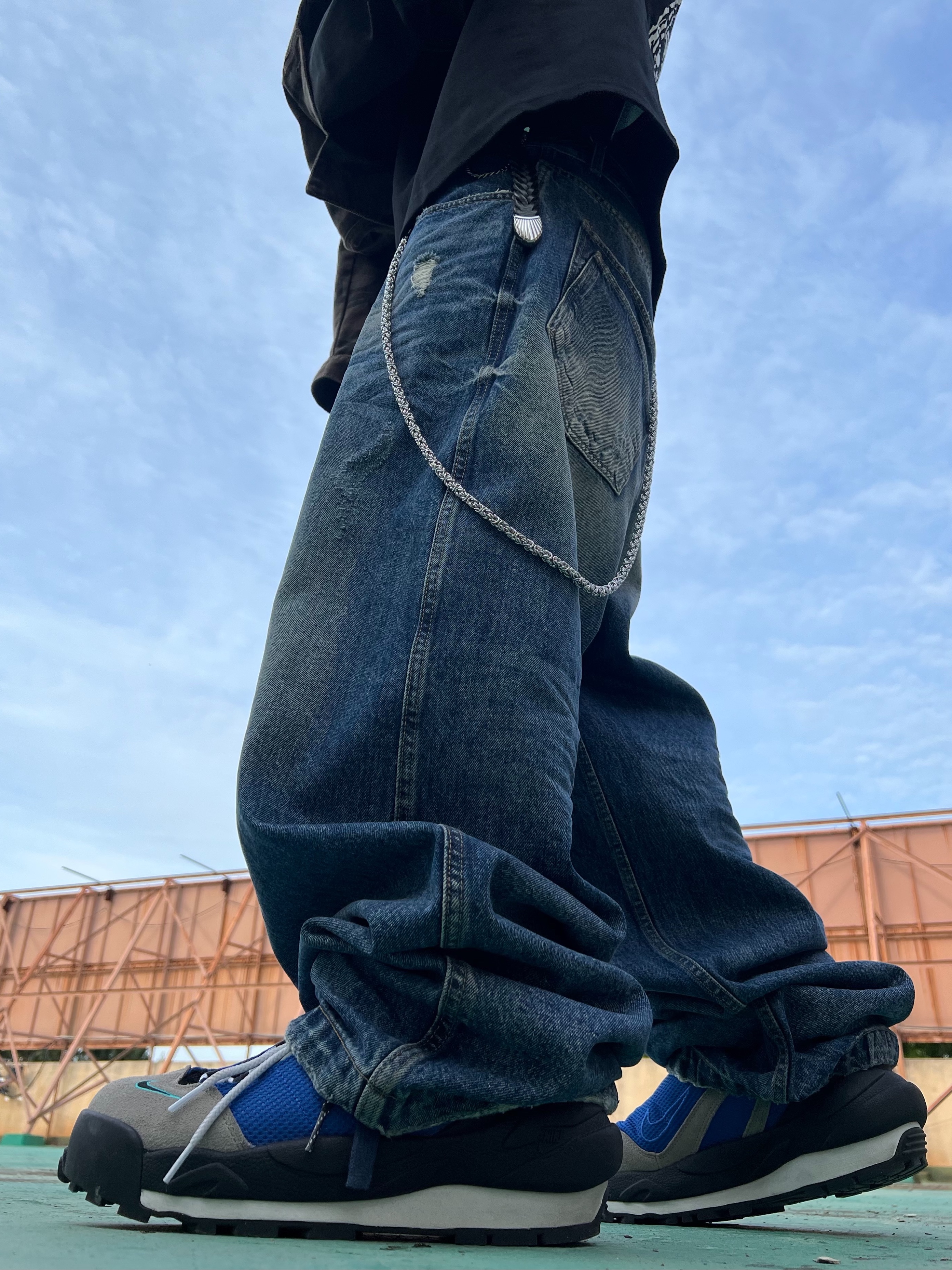 Nonnod Double Pocket Japanese Denim Mid Blue, Jieda Western Belt Black 착용 스타일 - 8