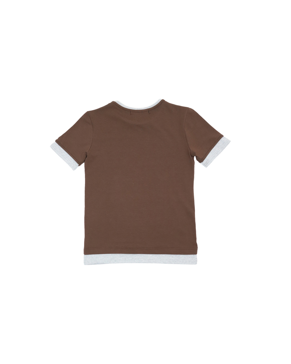 미와이후 투톤 레이어드 슬림 티셔츠 브라운 – 그레이(Miyhoo Two-Tone Layered Slim T-Shirt Brown– Gray) - 2