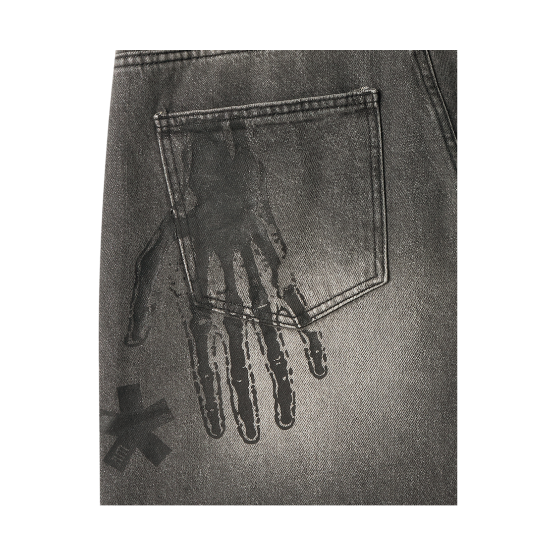 아모우 핸드사인 데님 버뮤다 팬츠 블랙(AMOU Hand Sign Denim Bermuda Pants Black) - 4