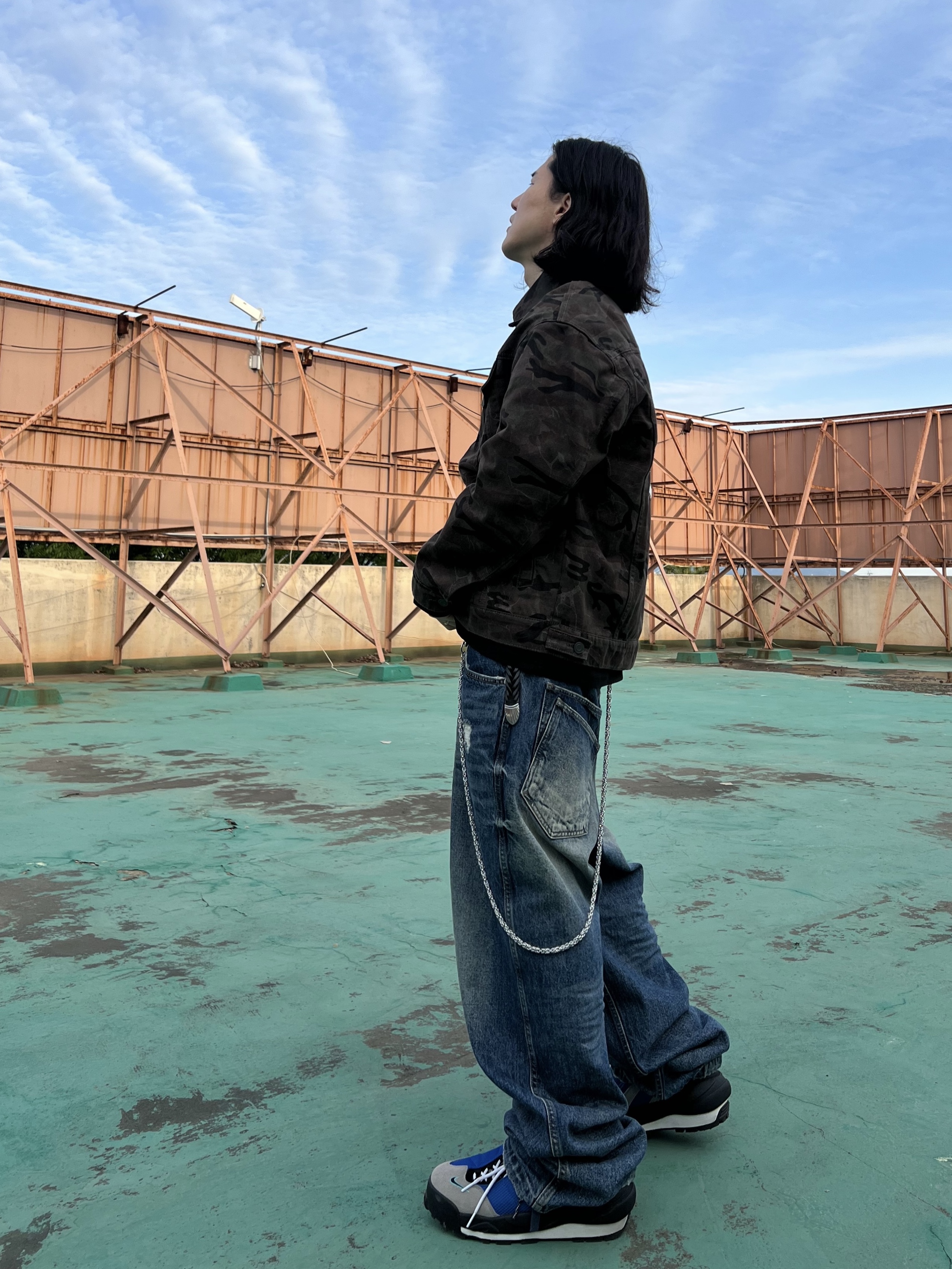 Nonnod Double Pocket Japanese Denim Mid Blue, Jieda Western Belt Black 착용 스타일 - 5