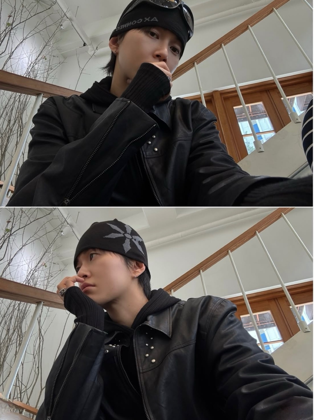 AX CONNECTION Compass Logo Beanie (Lightweight) 착용 스타일 - 1