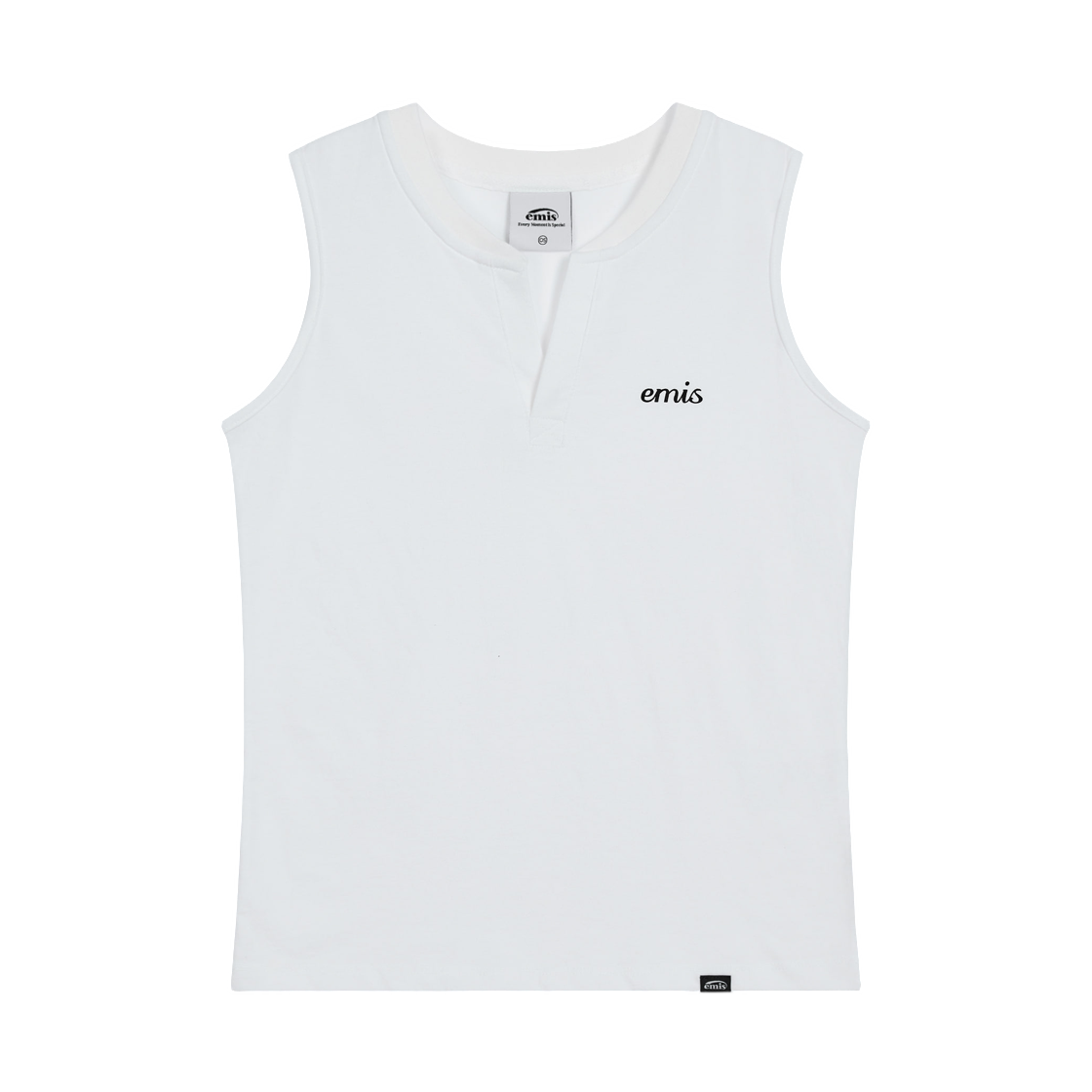 (W) 이미스 헨리 넥 슬리브리스 탑 화이트((W) Emis Henley Neck Sleeveless Top White)