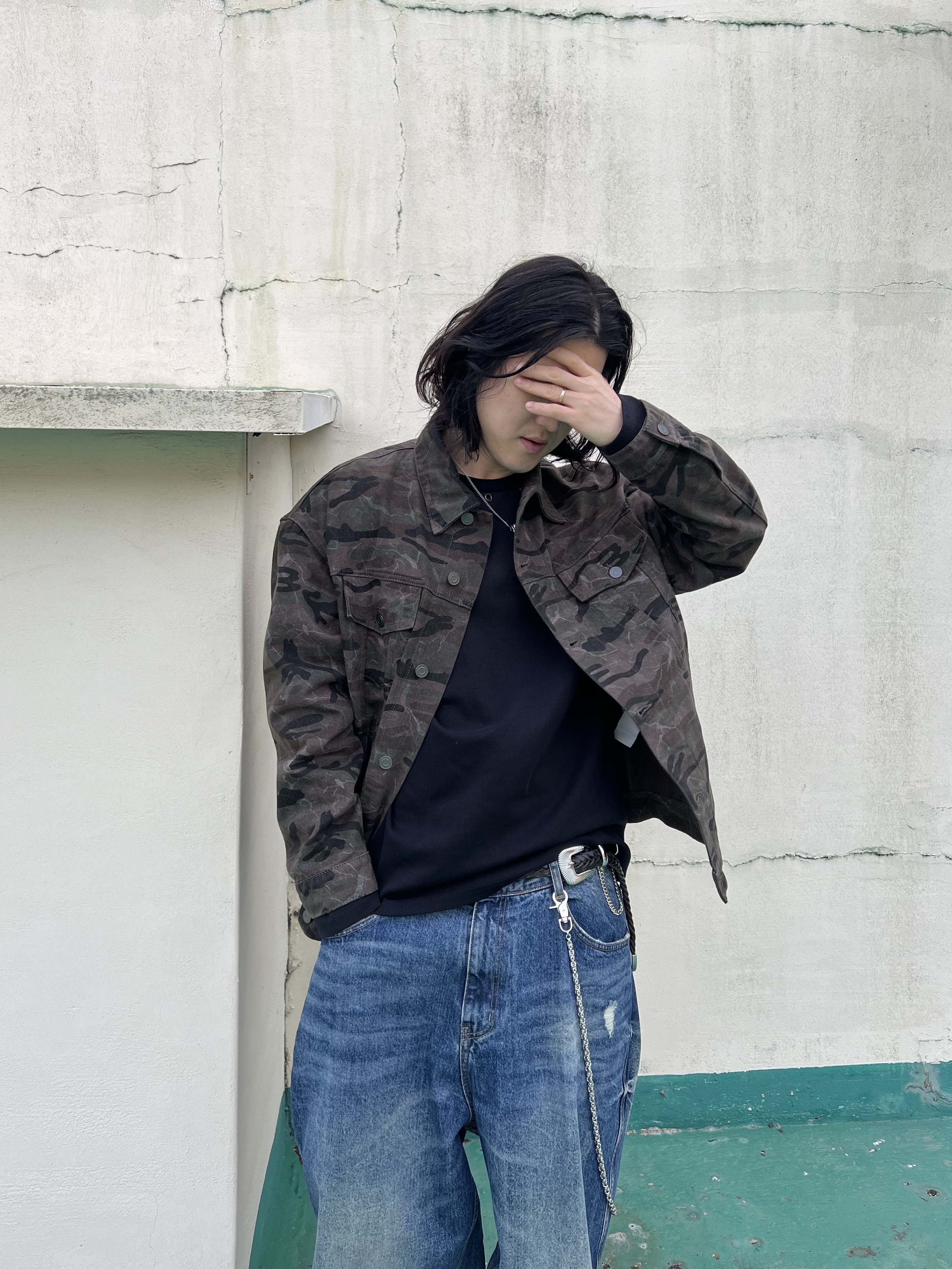 Nonnod Double Pocket Japanese Denim Mid Blue, Jieda Western Belt Black 착용 스타일 - 3
