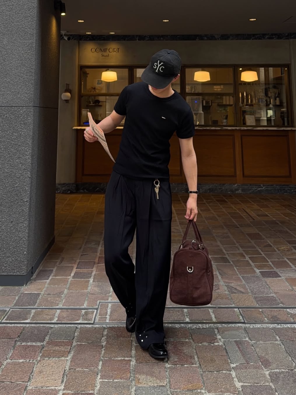 Sunday Ceremony Syc Logo 5 Panel Cotton Cap - Black 착용 스타일