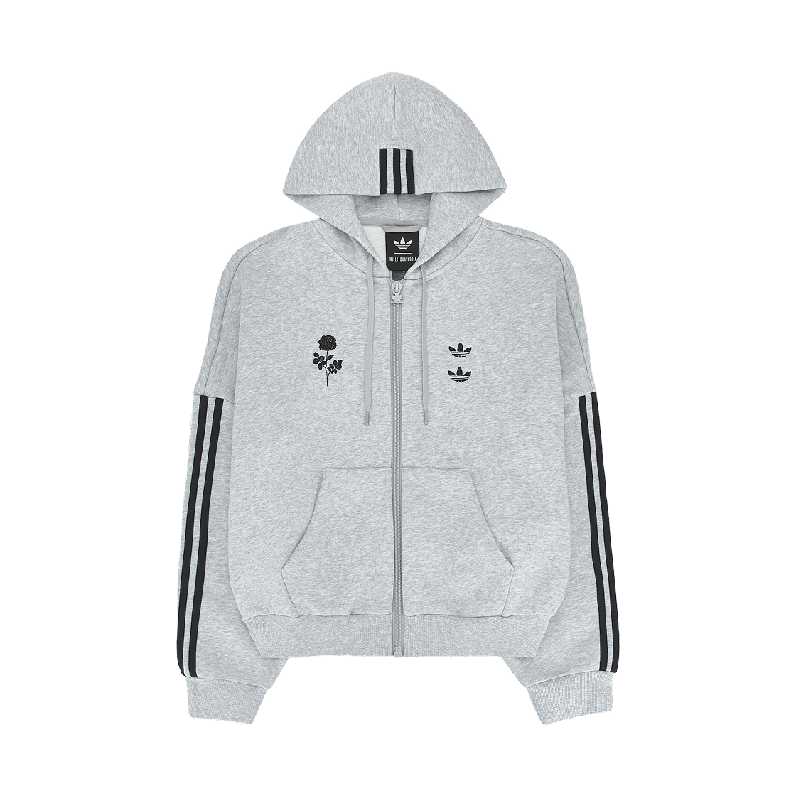 아디다스 x 윌리 차바리아 풀 집 로고 후드 라이트 그레이 헤더 - KR 사이즈(Adidas x Willy Chavarria Full Zip Logo Hoodie Light Grey Heather - KR Sizing)