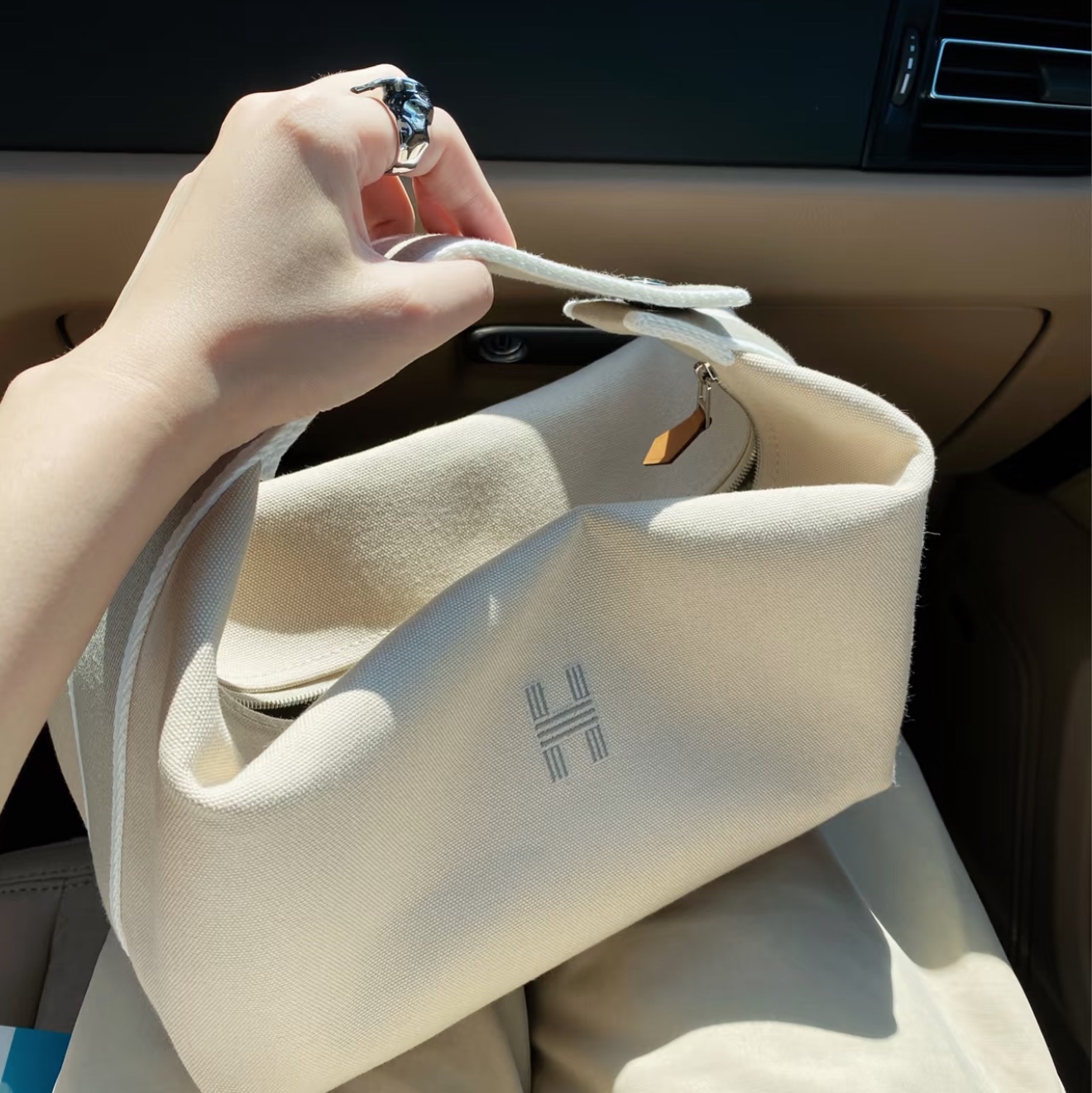 Hermes Large Bride-A-Brac Case Canvas & Naturel 착용 스타일 - 1
