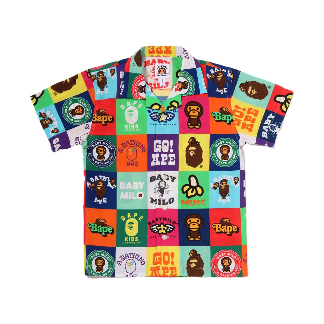 (키즈) 베이프 베이비 마일로 패치워크 오픈 칼라 셔츠 멀티((Kids) BAPE Baby Milo Patchwork Open Collar Shirt Multi)
