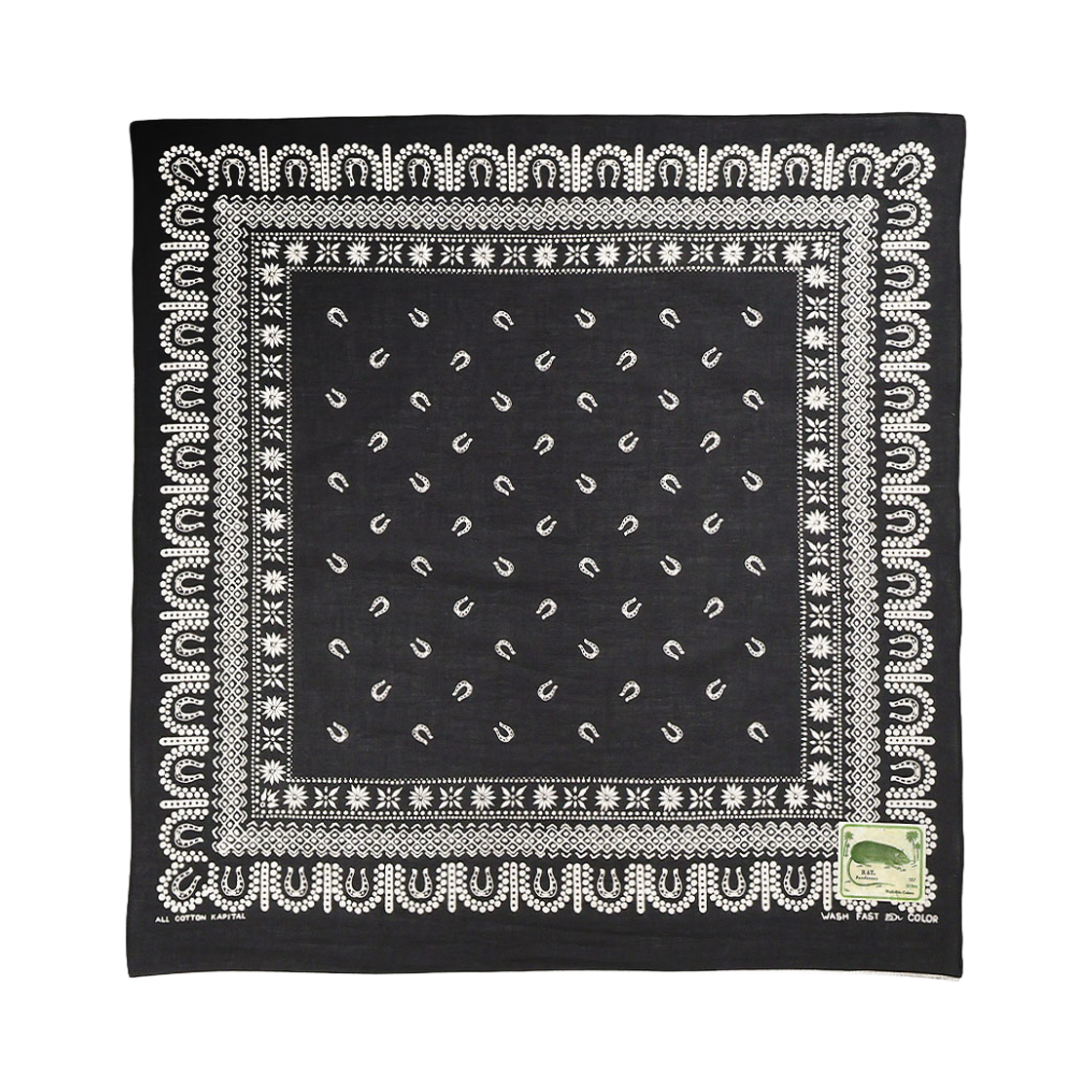 EK-1876 Kapital Fastcolor Selvedge Bandana Horse Shoe Black