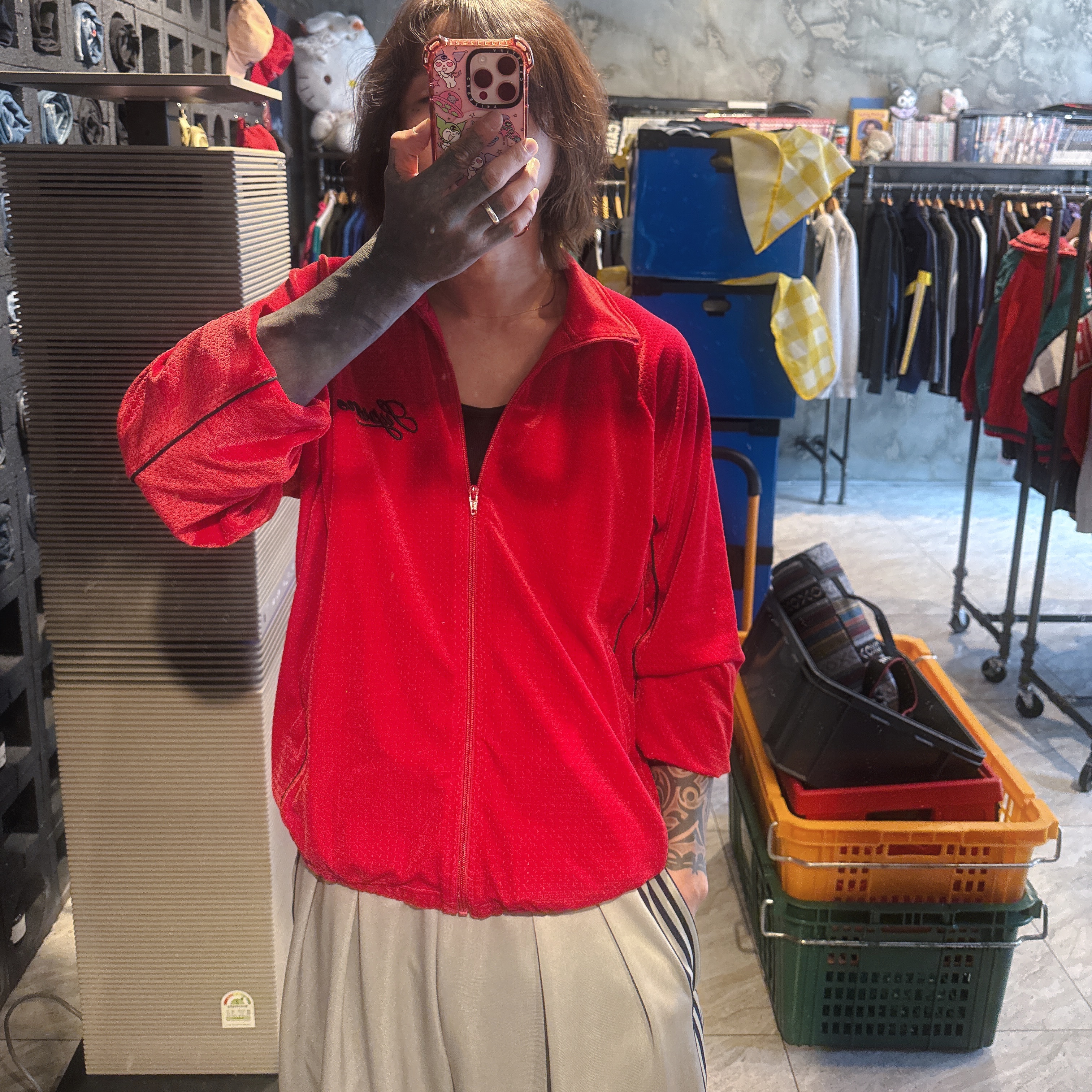 Supreme Velour Mesh Track Jacket Red - 26SS 착용 스타일