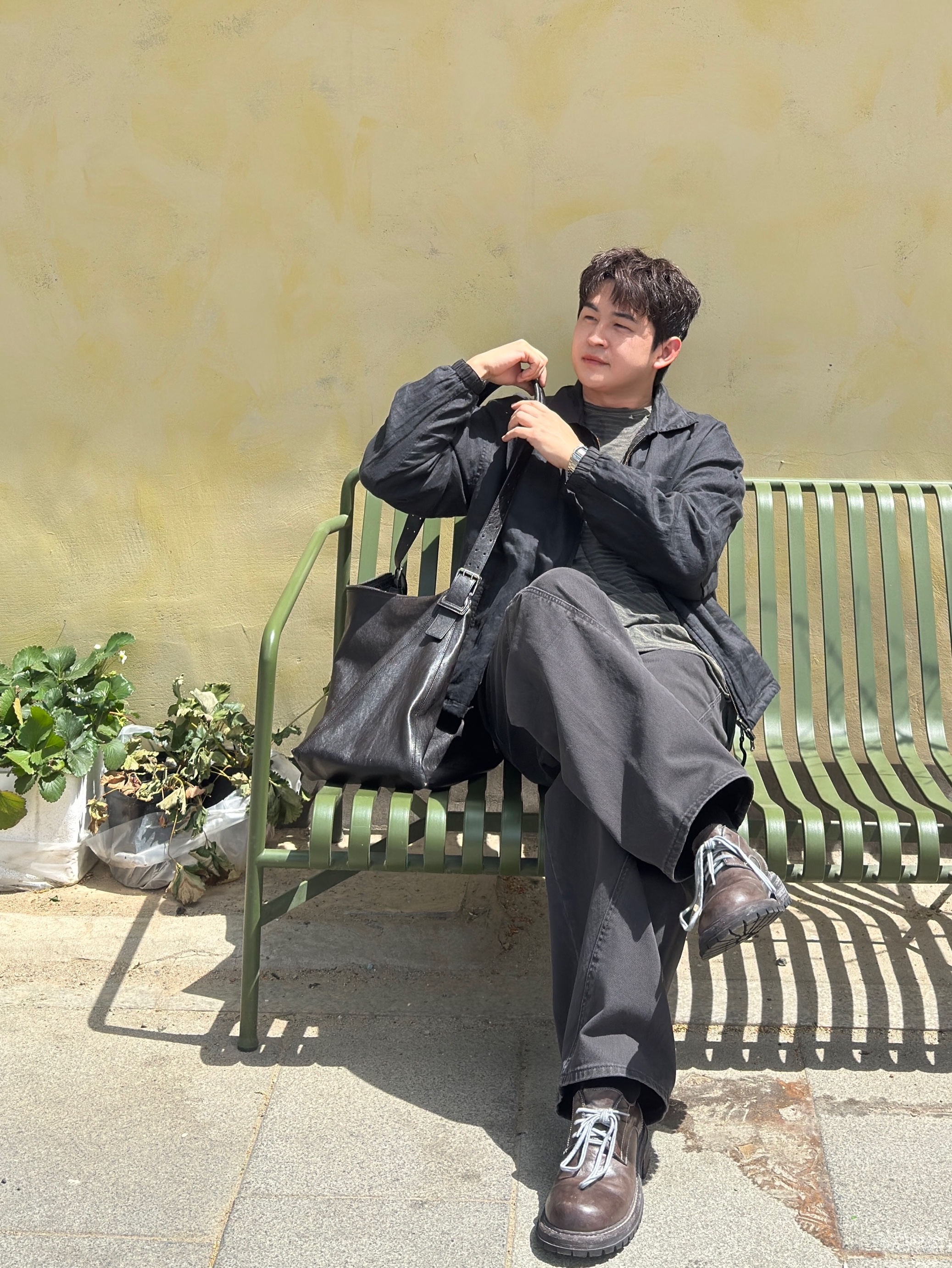 LOSTGARDEN Hound Grey, Polyteru Reversible Blouson Ramie & Check 002 Black Check + Charcoal 착용 스타일 - 2