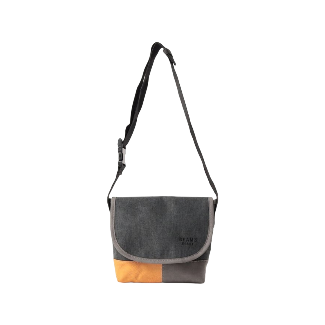 빔즈 하트 폴리에스터 헤더드 콤비네이션 미니 메신저백 차콜 그레이(Beams Heart Polyester Heathered Combination Mini Messenger Bag Charcoal Gray)