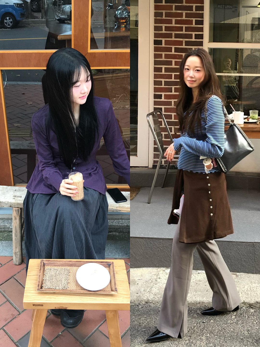 MILLO WOMEN Curved Damage Wide Jeans Stone Black, MILLO WOMEN Cut-off Pleated Skirt Black 착용 스타일 - 3