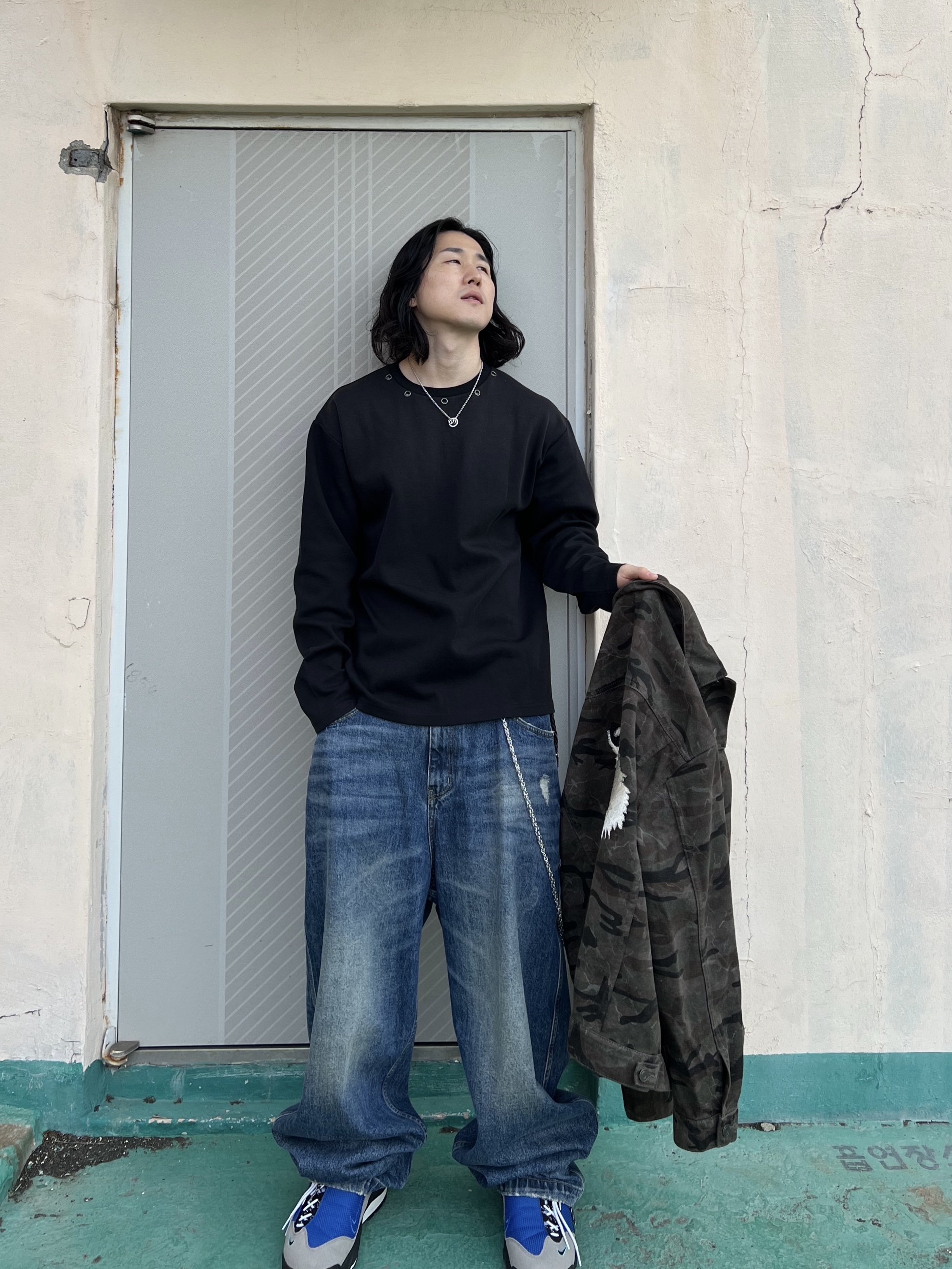 Nonnod Double Pocket Japanese Denim Mid Blue, Jieda Western Belt Black 착용 스타일 - 7