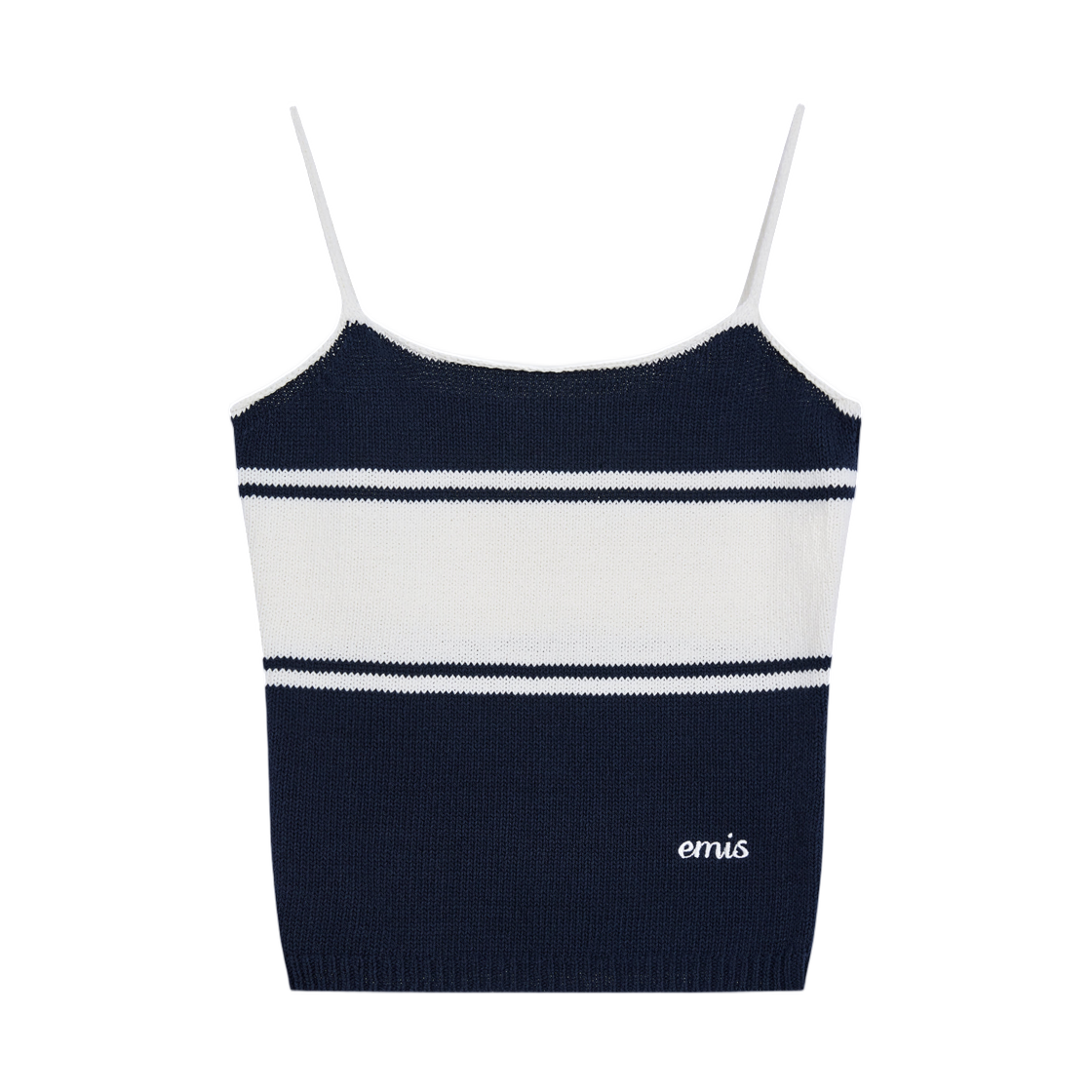 (W) 이미스 스트라이프 니트 슬리브리스 탑 네이비((W) Emis Stripe Knit Sleeveless Top Navy)
