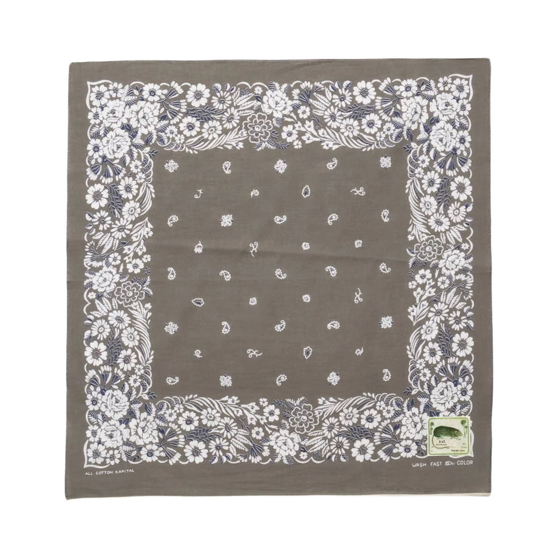 K2508BA507 Kapital Fastcolor Selvedge Bandana 20x20 Khaki