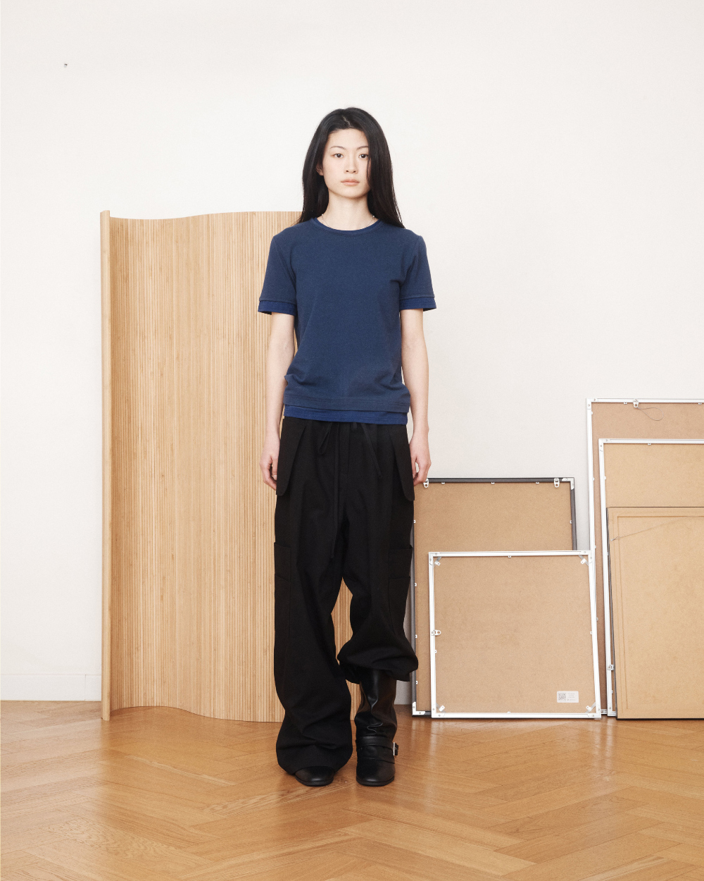 미와이후 투톤 레이어드 슬림 티셔츠 네이비 – 딥 네이비(Miyhoo Two-Tone Layered Slim T-Shirt Navy – Deep Navy) - 3