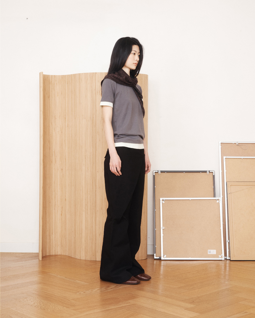 미와이후 투톤 레이어드 슬림 티셔츠 차콜 – 라임(Miyhoo Two-Tone Layered Slim T-Shirt Charcoal – Lime) - 4